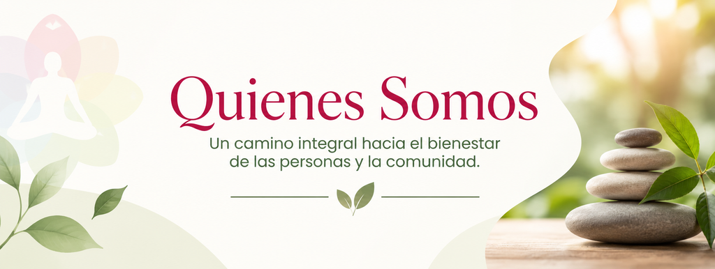 Encabezado de Quiénes Somos de Proyecto Iluminar, con elementos naturales que representan el bienestar integral y la conexión con las personas y la comunidad.